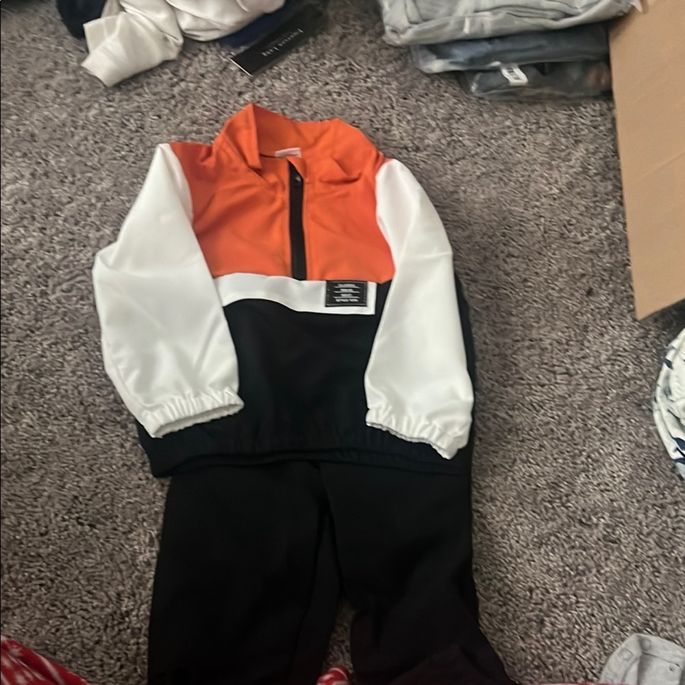 Orange and White Colorblock Jacket and pants